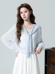 OH037: Áo thun dài tay kẻ sọc xanh dương dành cho nữ
