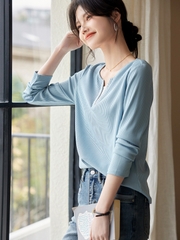 OD107: áo thun nữ dài tay phối màu cao cấp len sơ mi