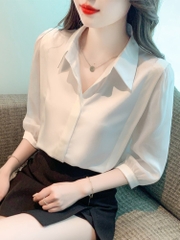 Mã B790: Áo sơ mi nữ voan cổ polo thời trang mùa hè
