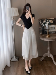 OD745: Váy thiết kế cổ chữ V màu đen khí chất cao cấp