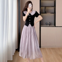 OD644: set áo và váy cổ búp bê