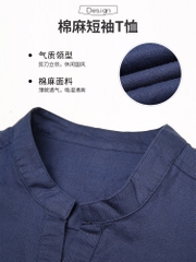 OE242: Áo thun nam cao cấp tay ngắn cổ đứng mùa hè vải lanh cotton