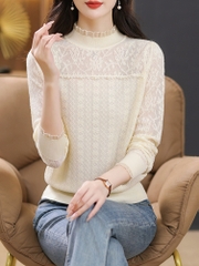 OD484: Áo sơ mi nữ nửa cổ cao cổ ren phong cách