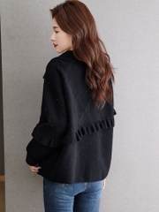 OD823: áo khoác cardigan len nữ màu đen khoác bên ngoài
