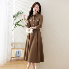 OD637: Váy sơ mi dài tay cao cấp dài qua đầu gối