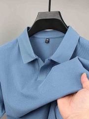C147: áo thun polo nam tay ngắn bằng vải cotton có cổ màu trơn ATN