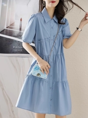 Mã B702: Váy hoa kiểu Pháp nữ mùa hè daisy phồng tay