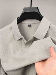 C147: áo thun polo nam tay ngắn bằng vải cotton có cổ màu trơn ATN