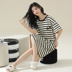 OE524: Váy ngủ nữ SPNN mùa hè cotton nguyên chất tay ngắn váy mỏng rộng rãi cỡ lớn
