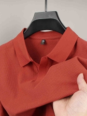 C147: áo thun polo nam tay ngắn bằng vải cotton có cổ màu trơn ATN