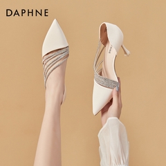 OE358: Giày cao gót Daphne màu đen nữ mới mùa hè 7cm không mỏi mũi nhọn