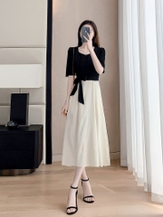 OD226: đầm dáng dài đen trắng thiết kế kiểu Pháp