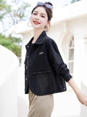 C190: Áo khoác denim nữ cao cấp màu đen phong cách Hồng Kông