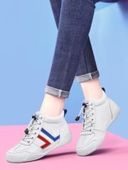 OE362: Giày thể thao nữ cổ cao màu trắng da thật giày bệt cho nữ