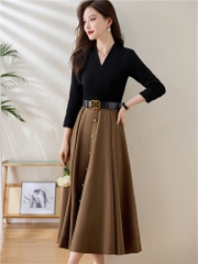 OD651: Đầm cổ chữ V nữ mùa xuân