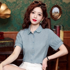 OD041: áo sơ mi nữ coton màu trơn ngắn tay