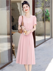 OD556: set áo váy dài sang trọng cao cấp cổ tròn