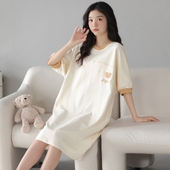 OE525: váy ngủ mới cho nữ SPNN mùa hè cotton ngắn tay
