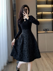 OD597: váy đen thon eo nữ tính dáng xòe