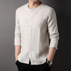 OD301: Áo sơ mi nam cao cấp dài tay vải lanh cổ tròn
