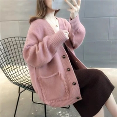 OE436: Áo khoác len nữ Cardigan mùa thu Áo khoác ngoài rộng rãi phong cách Hàn Quốc