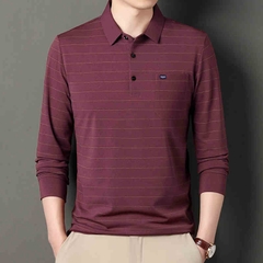 OD1072: Áo thun nam dài tay cotton polo trung niên nam dáng rộng sọc lớn