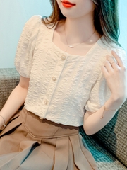 OD154: áo sơ mi nữ voan tay phồng nữ Pháp