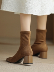 OC886: Giày bốt nữ da lộn mũi nhọn kiểu Pháp Giày bốt Martin