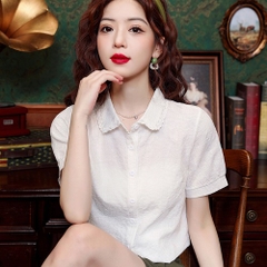 OD041: áo sơ mi nữ coton màu trơn ngắn tay