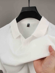C147: áo thun polo nam tay ngắn bằng vải cotton có cổ màu trơn ATN