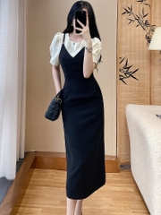 OE914: Váy đen tay ngắn mùa hè mới cho nữ