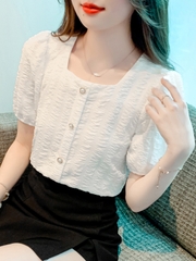 OD154: áo sơ mi nữ voan tay phồng nữ Pháp