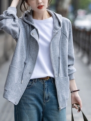 OC921: áo khoác nữ Họa Tiết Xám Mũ
