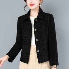 OC480: Áo khoác ngắn thiết kế nữ trung niên mùa xuân cardigan cổ bẻ
