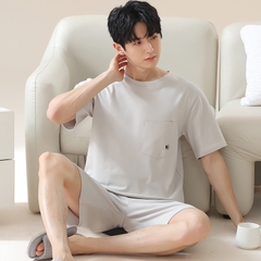 OE488: Bộ đồ ngủ nam SPNN mùa hè thanh niên trung niên modal cotton quần short tay ngắn lụa băng