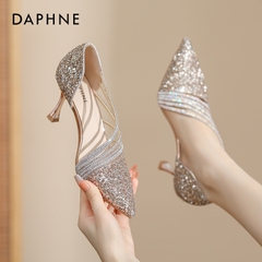 OE358: Giày cao gót Daphne màu đen nữ mới mùa hè 7cm không mỏi mũi nhọn