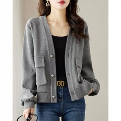 OD543: áo cardigan màu xám áo khoác ngắn cho nữ