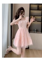 OD676: Váy ngắn thêu ren cổ vuông mới cao cấp