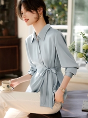 OD126: áo sơ mi lụa nữ phối dây eo