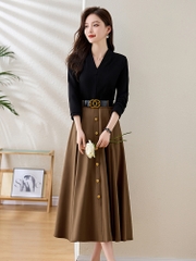 OD651: Đầm cổ chữ V nữ mùa xuân
