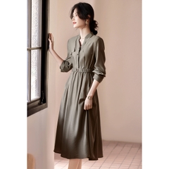OD516: Váy Tencel cổ chữ V váy dài đơn giản