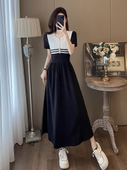OD786: đầm cao cấp cổ tròn tay ngắn váy dài