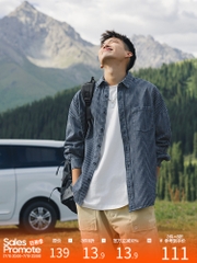 Mã C132: áo sơ mi nam dài tay denim sọc wash trẻ trung