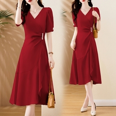 Mã B971: Đầm nữ cổ chữ V cao cấp váy xòe đuôi cá nhẹ nhàng sang trọng