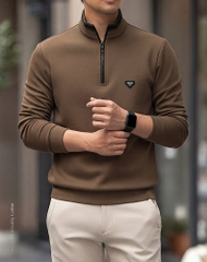OH087: Áo sweatshirt nam cao cấp cao cấp cổ đứng, khóa kéo nửa thân, phong cách tối giản