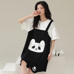 OE525: váy ngủ mới cho nữ SPNN mùa hè cotton ngắn tay