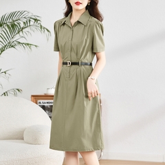 OD558: Đầm sơ mi cotton ngắn tay trang trọng