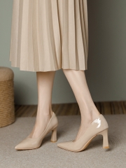 OC775: Giày cao gót mũi nhọn màu nude dành cho nữ miệng nông 7cm