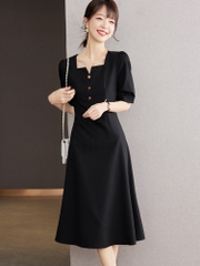 OD026: đầm nữ màu đen cổ vuông dáng dài cao cấp