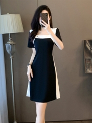 OD614: Đầm đen đẹp cổ vuông màu đen cổ điển cao cấp